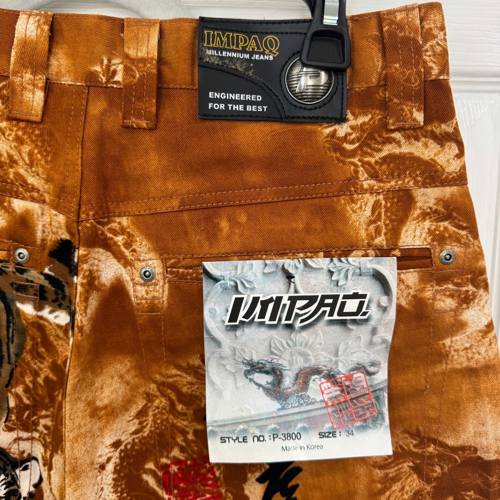 NWT Impaq Millennium Jeans Rust Orange Tiger Graphic Print Shorts Mens 34 - Picture 4 of 7